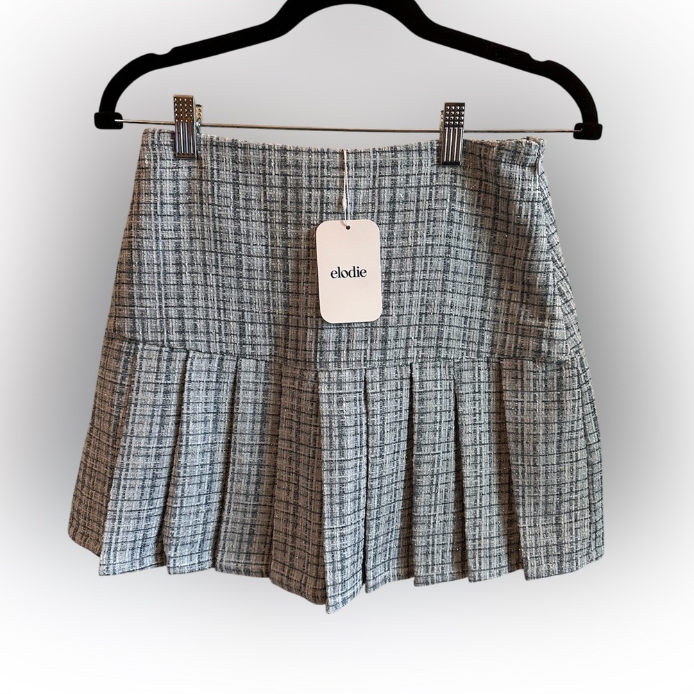 Pleated Mini Skirt in Iced Blue by Elodie. New